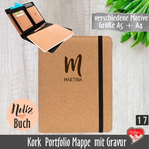 Personalisierte Portfolio Kork Schreibmappe Din A4 oder Din A5