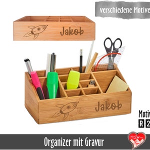 Personalisierter Schreibtisch Organizer mit 12 Unterteilungen Orga-Box mit Namensgravur Bild 9