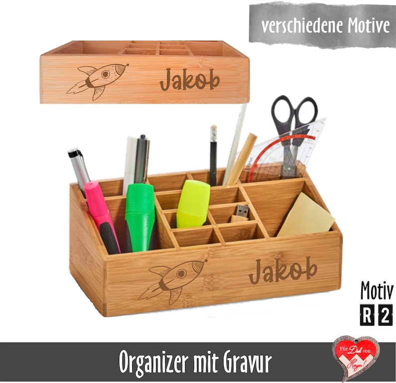 Personalisierter Schreibtisch Organizer mit 12 Unterteilungen Orga-Box mit Namensgravur Bild 9