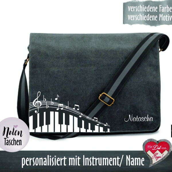 Personalisierte Notentasche mit Klaviermotiv, Name oder Monogramm | Geschenk für Klavierspieler