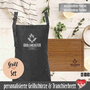 Graviertes Tranchierbrett mit passender Grillschürze | Personalisiertes Grillset