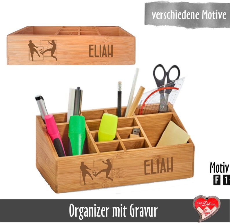 Personalisierter Schreibtisch Organizer mit 12 Unterteilungen Orga-Box mit Namensgravur Bild 6