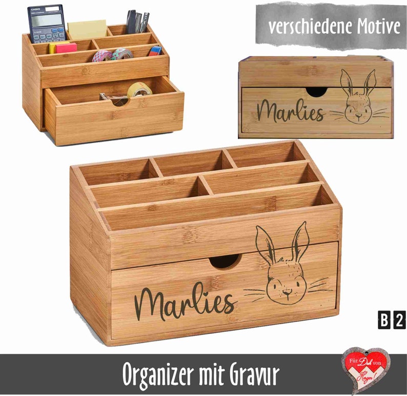Personalisierter Schreibtisch Organizer Orga-Box mit Namensgravur Bild 2