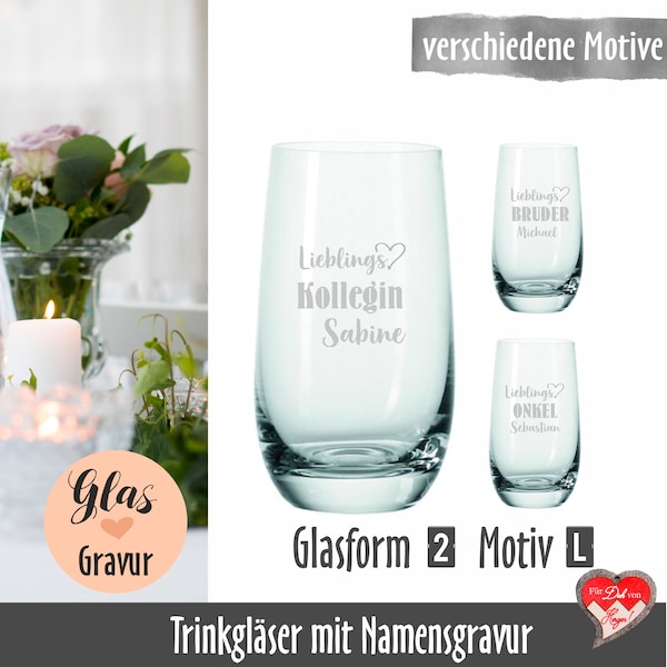 Glas mit Namensgravur, Platzkarte, Gastgeschenk, Wasserglas graviert, Trinkglas graviert, Mitarbeiter Geschenk, Gastgeschenk, Familie