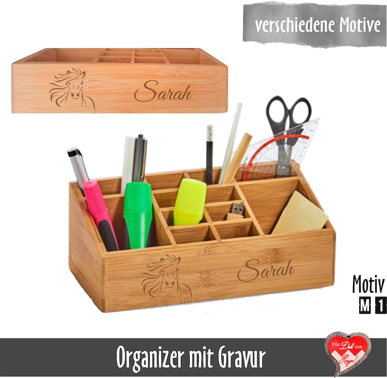 Personalisierter Schreibtisch Organizer mit 12 Unterteilungen Orga-Box mit Namensgravur Bild 8