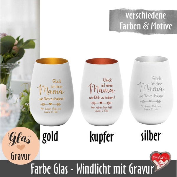 Individuell graviertes Glas Windlicht | personalisiertes Geschenk für Mama | Muttertagsgeschenk