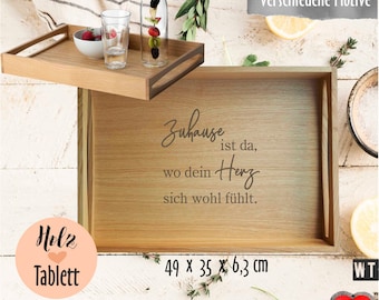 Personalisiertes Holztablett aus Eiche oder Wallnussholz | Serviertablett mit Gravur | Hochzeitsgeschenk mit Gravur | Abschiedsgeschenk