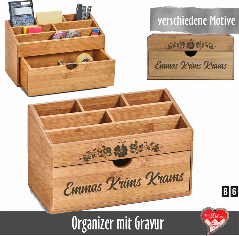 Personalisierter Schreibtisch Organizer Orga-Box mit Namensgravur Bild 6