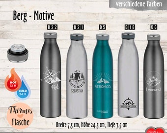 Thermosflasche mit Gravur | personalisierter Isolierflasche Thermos mit Outdoormotiven | Fahrrad | Camper