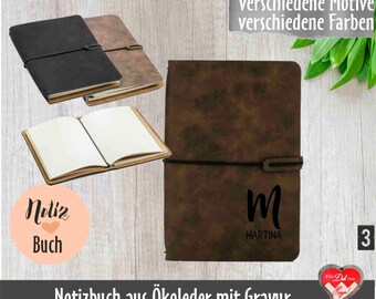 Notizbuch aus Öko Leder mit Gravur; personalisiertes Notizbuch A 5; Tagebuch mit Name, Schreibmappe graviert; Notizbuch mit Name