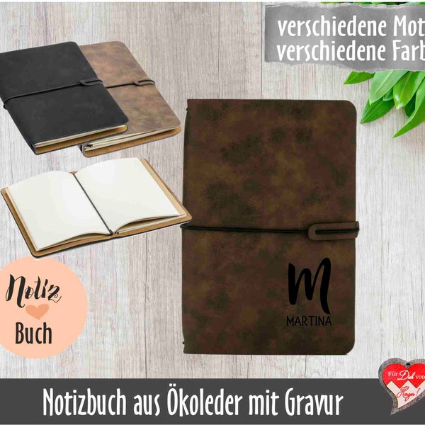 Notizbuch aus Öko Leder mit Gravur; personalisiertes Notizbuch A 5; Tagebuch mit Name, Schreibmappe graviert; Notizbuch mit Name