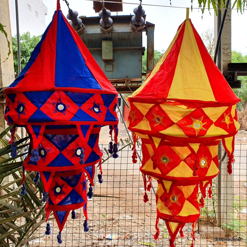 6 pcs Lanterns Cotton Fabric Lampshades Boho style Colorful Hangings Decor Diwali Lamp Hippie Tent Hanging Garden Chandel