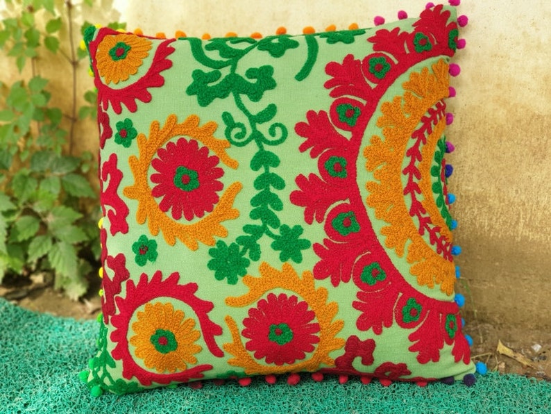 Lot of 10 Cushion Covers Suzani Cushion Cover Indian Handmade Cotton Cushion Cases Wool Embroidered Gift for him or her Interior Decor 16