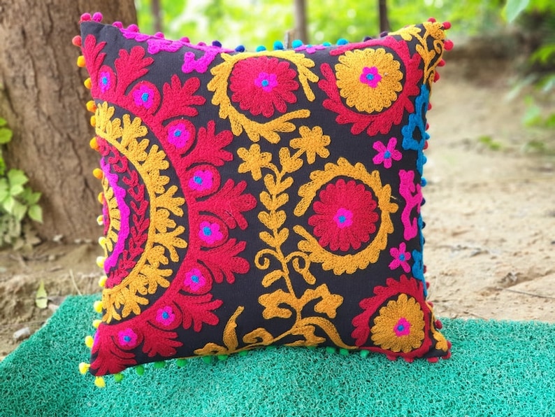 Lot of 10 Cushion Covers Suzani Cushion Cover Indian Handmade Cotton Cushion Cases Wool Embroidered Gift for him or her Interior Decor 16