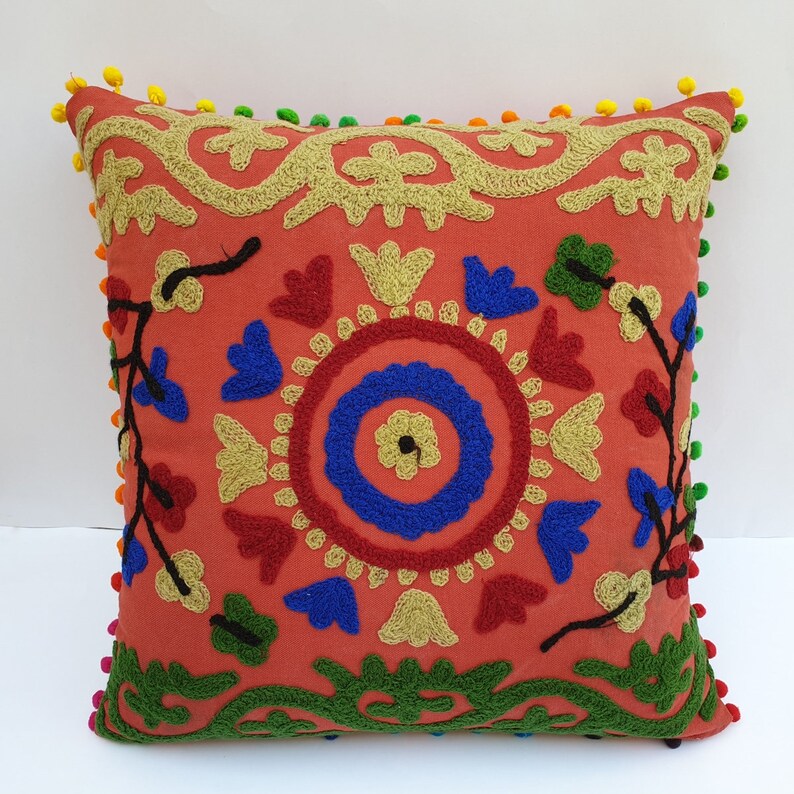 Lot of 10 Cushion Covers Suzani Cushion Cover Indian Handmade Cotton Cushion Cases Wool Embroidered Gift for him or her Interior Decor 16