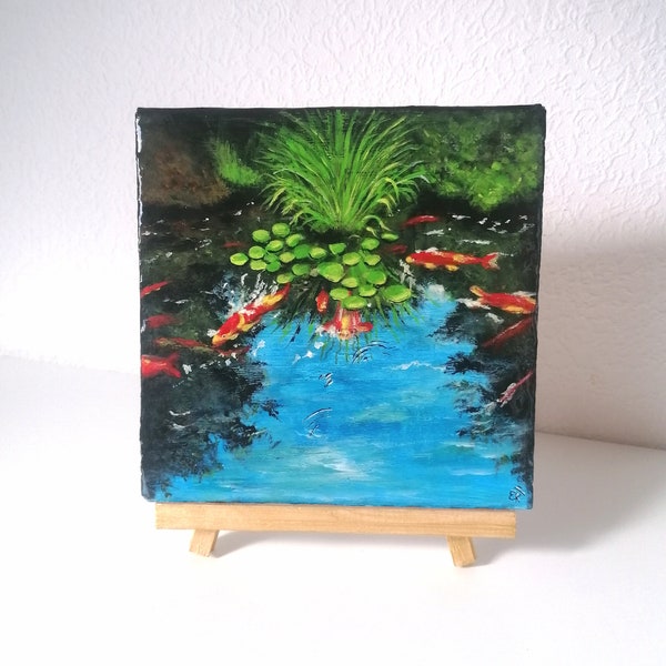 Bemalte Fliese, Deko Fliese, handbemalt, Wohndeko, Teich, Koi Karpfen, Zierfische, Bilder, Tonfliesen, 20x20cm.