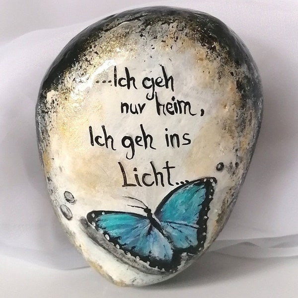 Trauerstein, Gedenkstein, Grabstein,Trauerhilfe, Erinnerung, Naturstein,Trauergeschenk und Trauerspruch,Schmetterling, handbemaltes Unikat.