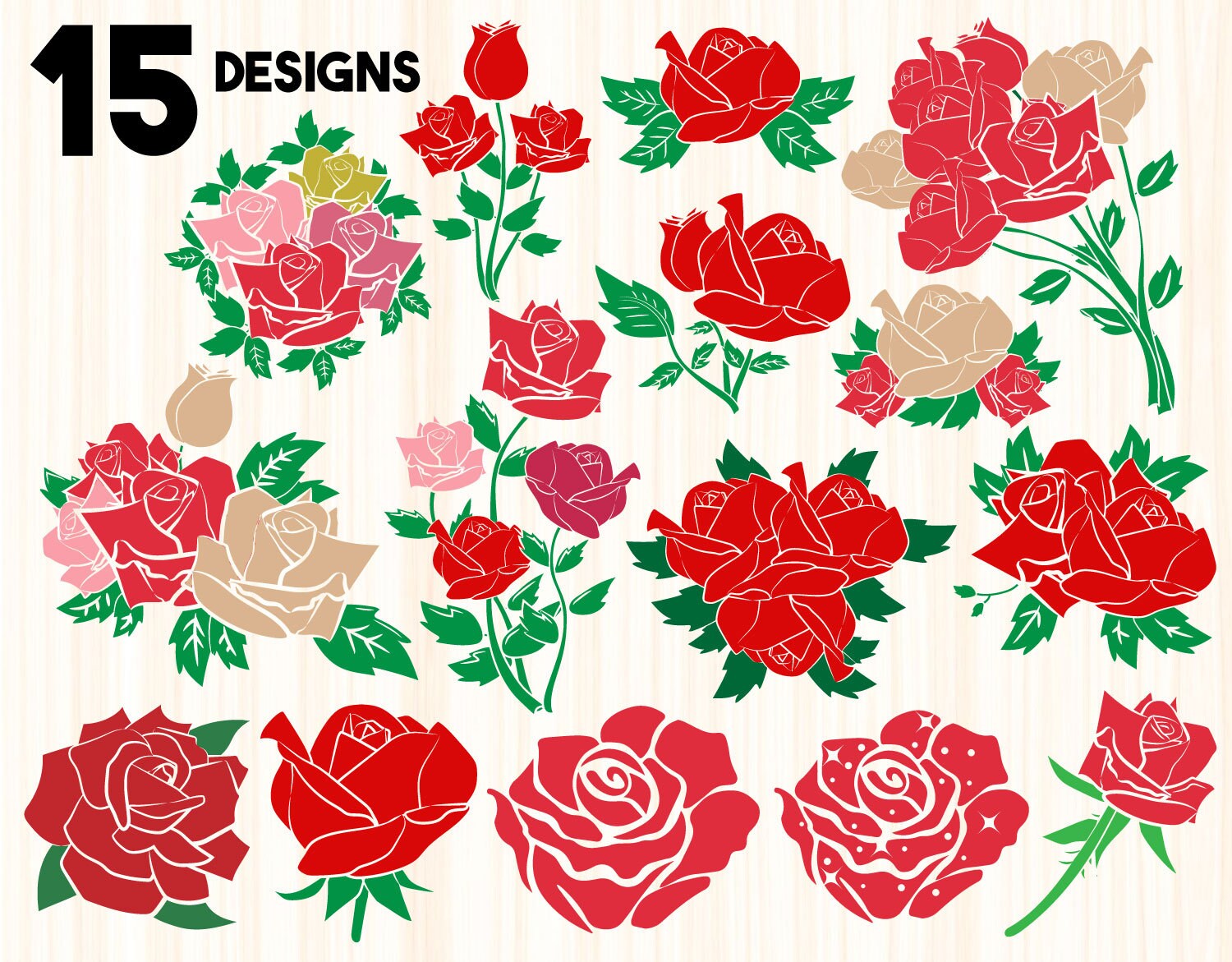 Download Rose Bundle Svgrose Svgrose Clipartroses Svgflowers Etsy