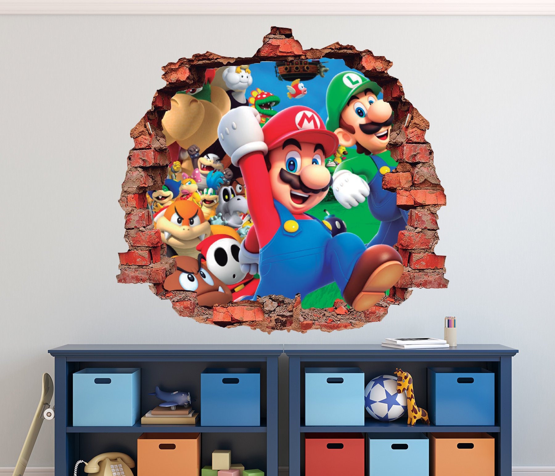 Mario Bros Wall Decal Mario and Luigi 3D Brick Smashed Decor Etsy