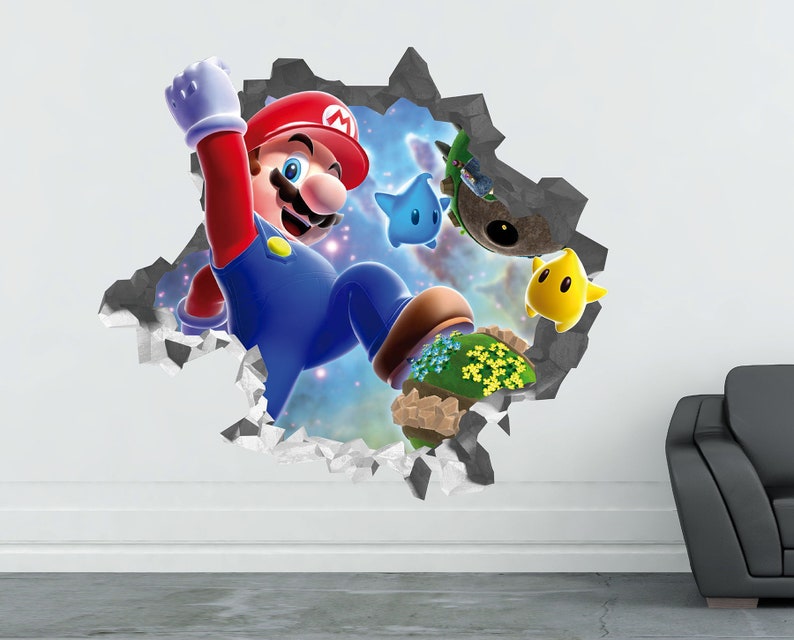 Mario Bros 3d Smashed Decor Art Vinyl Kids Sticker Mural Personalized Gift Mario Wall Decal Wall Decor Home Living