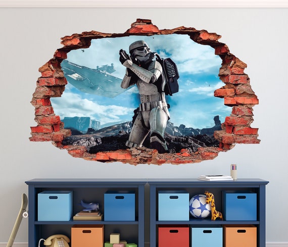 Star Wars Wall Decal Stormtrooper 3d Brick Smashed Decor Art Kids Room Sticker Vinyl Mural Custom Gift