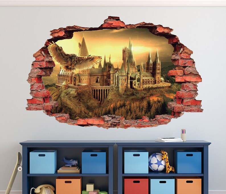 harry potter wall decal hogwarts 3d brick smashed decor art | etsy
