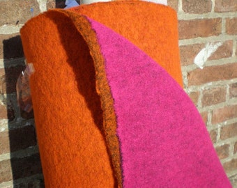 Double-face wool fabric - Sold by the meter - Color: Pink - Orange