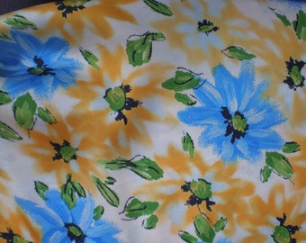 Satin Stoff bedruckt - Blumen - Fb.Gelb-Hellblau