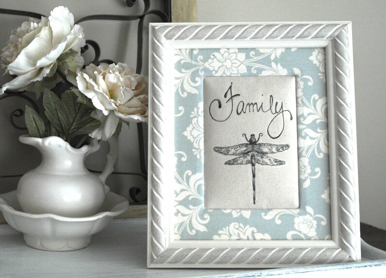 Pale Blue French Country Decor Art On Fabric Family With Dragonfly Drawing Fleur De Lis Fabric For French Country Decor Or Gift