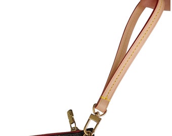 Vachetta Leather Strap for Neverfull Zip Pouch Pochette Handbag with Golden Clasp