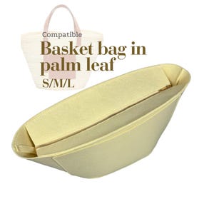 Compatible with Basket bag in palm leaf and calfskin, Small Medium Large S M L Mini, Felt Tote Bag Insert Organizer with Top Zipper Cover