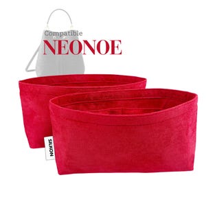 Könnte beinhalten: Zwei rote Stoff-Taschenorganisatoren. Die Organizer sind rechteckig mit abgerundeter Oberseite und mehreren Innentaschen. Der Text "Compatible NEONOE" steht über den Organisatoren. Ein weißes Etikett mit dem Text "SILKON" ist angebracht.