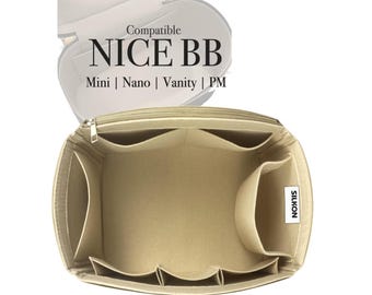 NICE Bag Compatible, BB Mini Nano, Vanity PM Small, Felt Tote Bag Insert Organizer, Light Soft Sturdy, Keep Shape Organiser Fit (Type J)