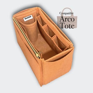 Arco Tote Organizer, Bag Insert, Large Medium Small Mini Candy East West, Customizable Felt Snug Fit Zip Pocket Bottle Holder (Type JIA)