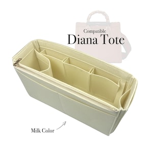 Diana Tote Bag Organizer, Medium Small Mini, Purse Insert Felt Organiser, Light Soft Keep Bag Liner in Shape, Zipper Bottle Pocket (Type J)