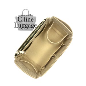 Puede incluir: Organizador de bolso de fieltro beige con múltiples compartimentos y cierre de cremallera. Compatible con C.line Luggage.