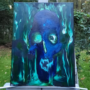 Original Skull Painting on Canvas, Gothic Art, Dark Art