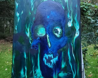 Peinture originale de tête de mort sur toile, art gothique, art sombre
