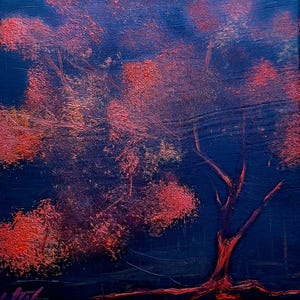 Original Red Tree Painting on Canvas,Tree Of Life,Landscape Painting, Original Oil Painting
