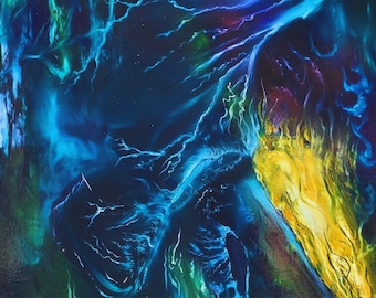 Cosmic Abstract Oil Painting on Canvas, Galaxy Wall Art