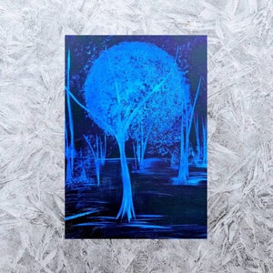 Original Painting, Abstract, Trees, Forest, Bright Blue, Oil Painting, Hand Painted, One Of A Kind, Modern Art, Wall Art, Unique Gift