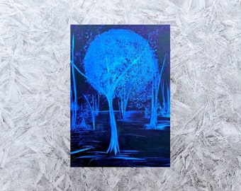 Original Painting, Abstract, Trees, Forest, Bright Blue, Oil Painting, Hand Painted, One Of A Kind, Modern Art, Wall Art, Unique Gift