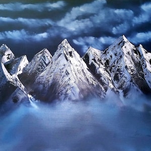 Original Snow Capped Mountains Painting Mountains Landscape Painting On Canvas
