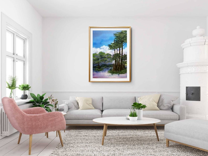 Original Landscape Painting,Oil Painting On Stretched Canvas Water Scene Painting,Forest Painting Ready To Hang Original Oil Painting