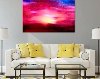 Pintura al óleo original, "Atardecer brillante", arte abstracto, lienzo de 36 x 24 pulgadas