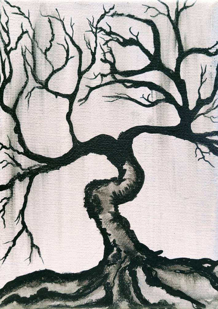 Original Tree Painting, Black and White Painting, Abstract Wall Art