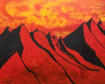 Original Abstract Painting, Mountain Painting, Landscape Painting, Original Art Work, Red And Black Art, Unique Art