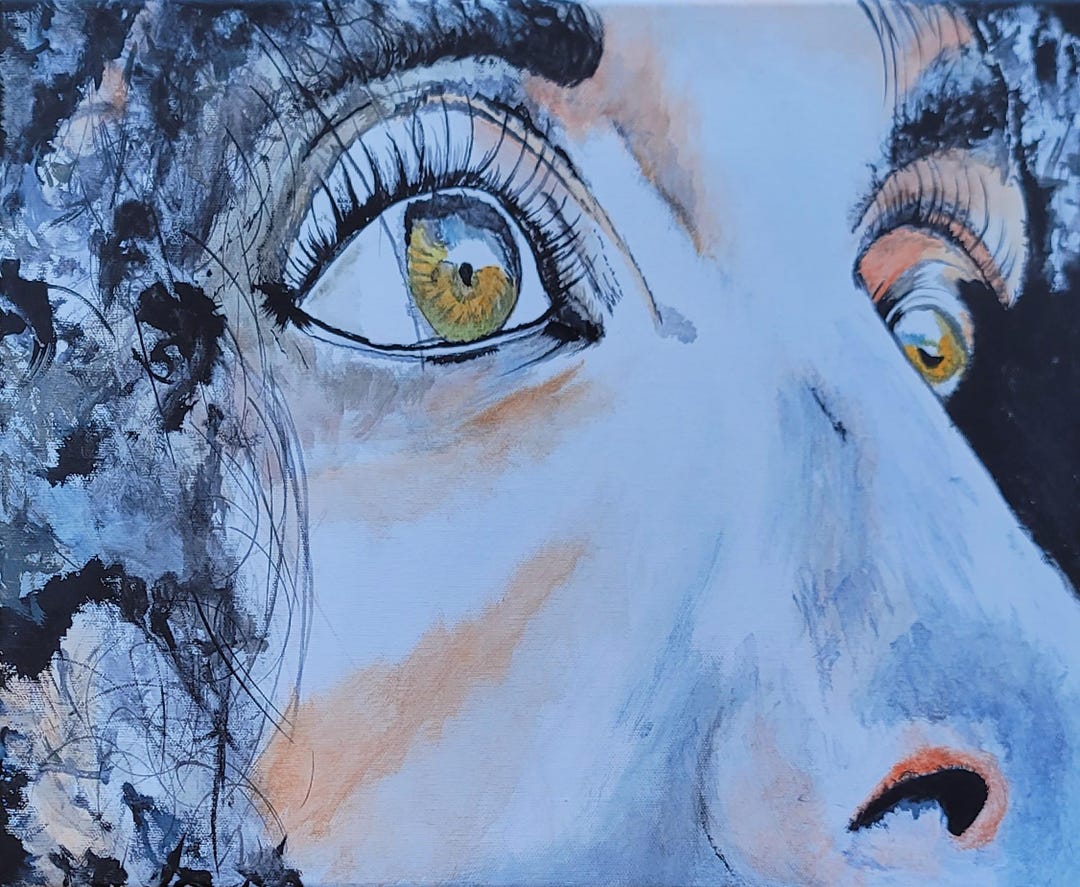 Abstract Woman's Face Art Big Bright Eyes Original Painting on Canvas ...
