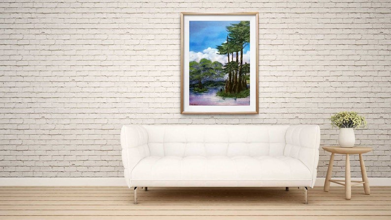Original Landscape Painting,Oil Painting On Stretched Canvas Water Scene Painting,Forest Painting Ready To Hang Original Oil Painting