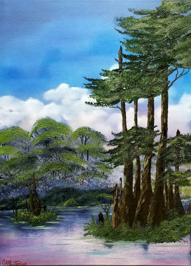 Original Landscape Painting,Oil Painting On Stretched Canvas Water Scene Painting,Forest Painting Ready To Hang Original Oil Painting